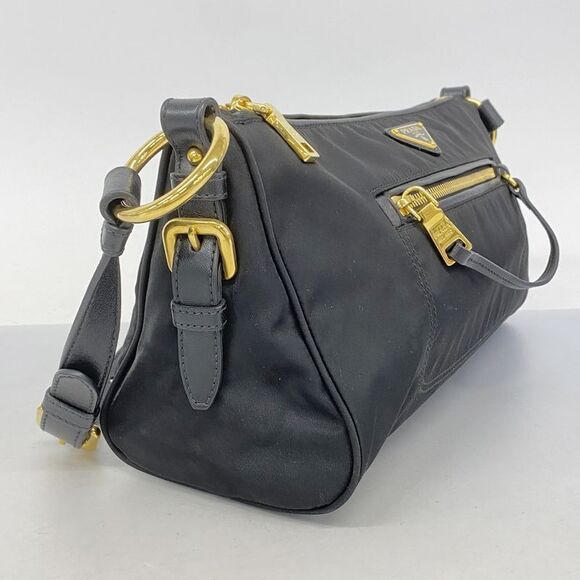 Prada Shoulder Bag Nylon Black Gold Hardware Women - Picture 2 of 10